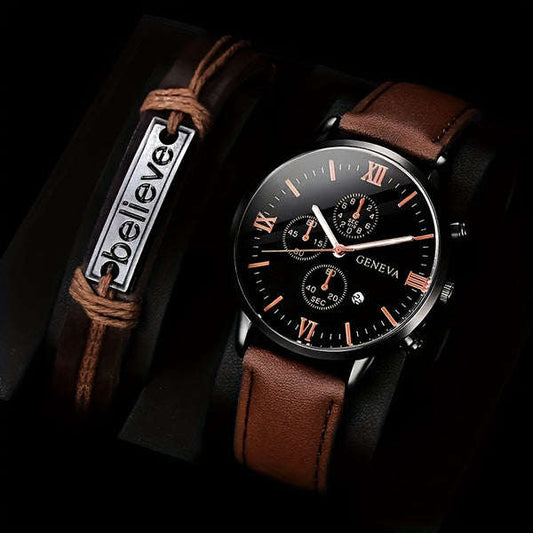 1 Piece Men's Simple Round Pointer Quartz Watch