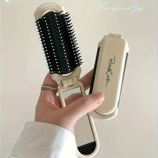 1 x Travelmate Portable Folding Hairbrush with Built-in Mirror - Anti-Static