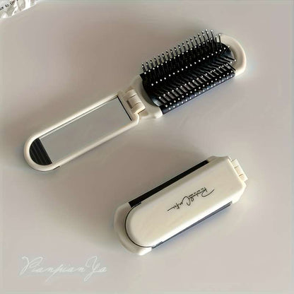 1 x Travelmate Portable Folding Hairbrush with Built-in Mirror - Anti-Static