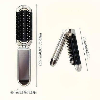 1 x Travelmate Portable Folding Hairbrush with Built-in Mirror - Anti-Static