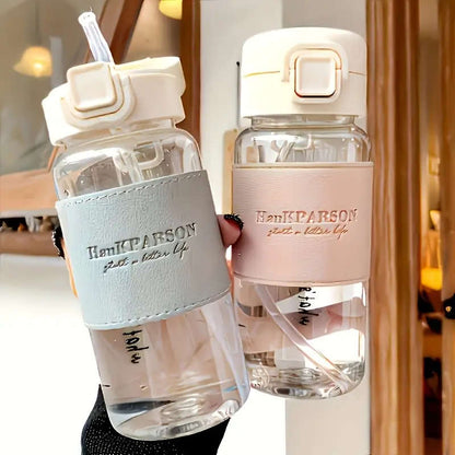 1pcs 500ml BPA Free Plastic Water Bottle with Straw Flip Cap Leakproof and Durable for Outdoor Sports