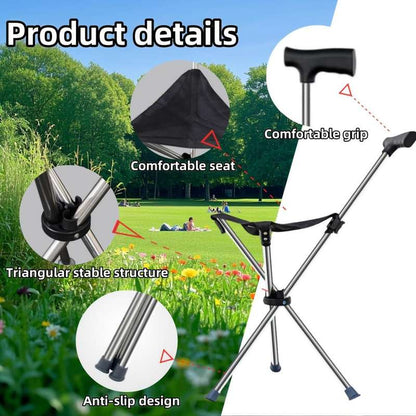1 2-in-1 folding cane and stool