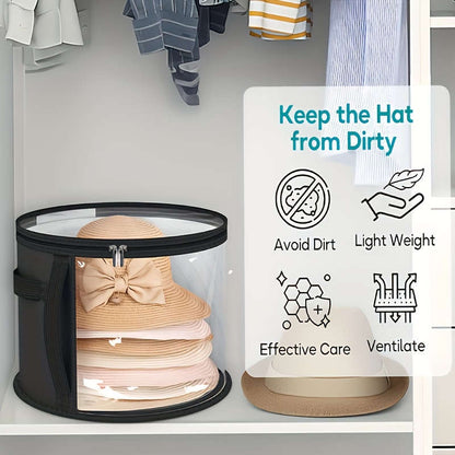 Chic and simple transparent hat storage bag with transparent viewing window, double zipper, sturdy and durable