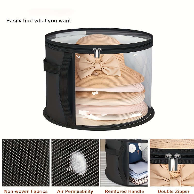 Chic and simple transparent hat storage bag with transparent viewing window, double zipper, sturdy and durable