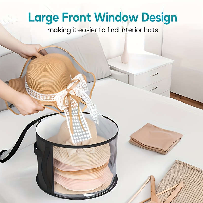 Chic and simple transparent hat storage bag with transparent viewing window, double zipper, sturdy and durable