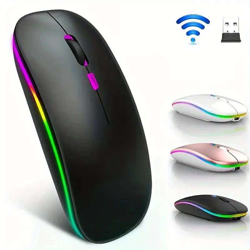 1pcs Wireless Mouse Dual Mode Mouse Rechargeable Mouse Comfortable Touch Ergonomic Design Gaming Mouse