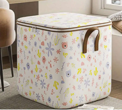 Foldable fabric storage bag with lid