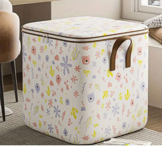 Foldable fabric storage bag with lid