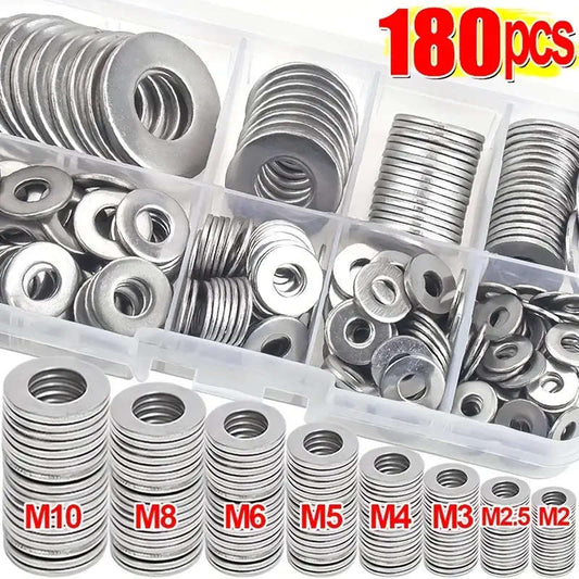 Set of 180 stainless steel washers