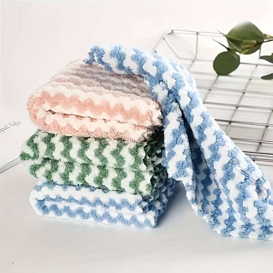 5pc microfiber dish towel, thick coral fleece cationic double-sided soft and absorbent
