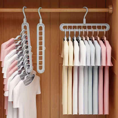 1 Piece Space Saving 9-Hole Multipurpose Plastic Clothes Hanger, Foldable Portable Storage Rack for