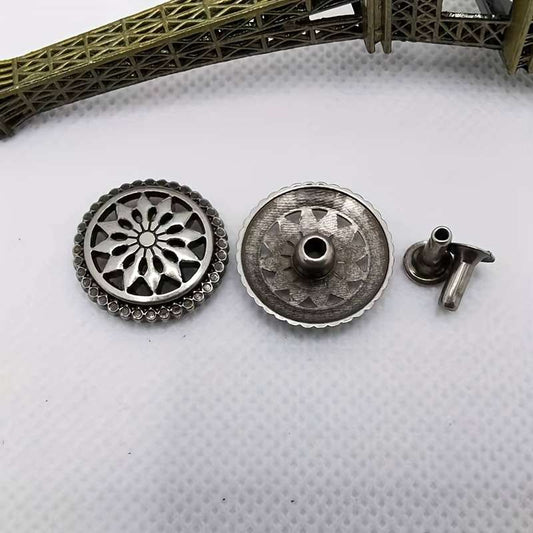 A set of four gold accessories, including a cross, a six-pointed star, a vintage belt, and five gold hardware accessories such as rivets and studs. Styles are sent randomly