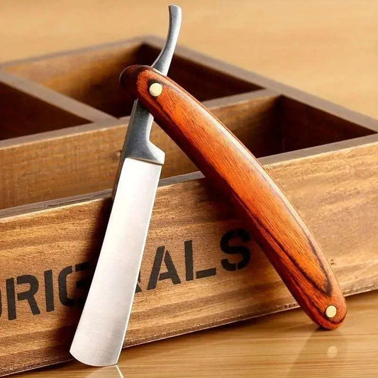 Retro folding wooden handle old fashioned razor