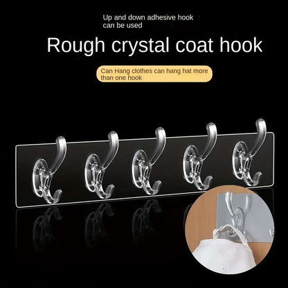 Easy to install clear adhesive hooks - 6 rows of hooks, suitable for hanging clothes and hats, no need to drill holes for wall hanging, perfect for bathroom and closet storage, practical hooks