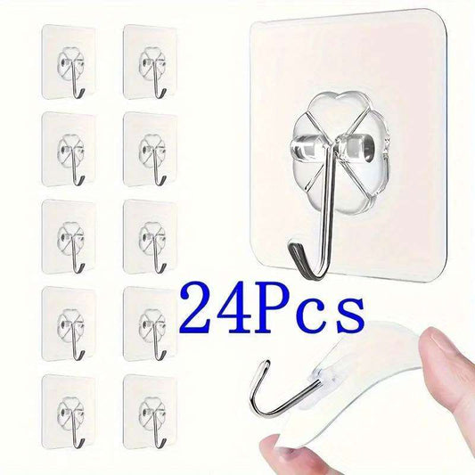 Heavy duty transparent adhesive hooks 24 pcs available, 9.98 KG super strong load bearing, no drilling required