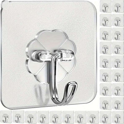 Heavy duty transparent adhesive hooks 24 pcs available, 9.98 KG super strong load bearing, no drilling required
