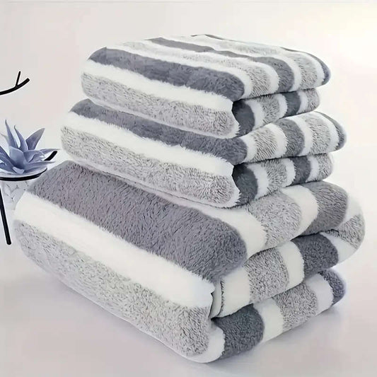 Blue and white striped luxury bath towel three-piece set