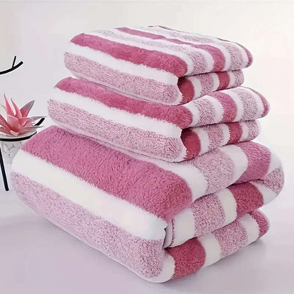 Blue and white striped luxury bath towel three-piece set