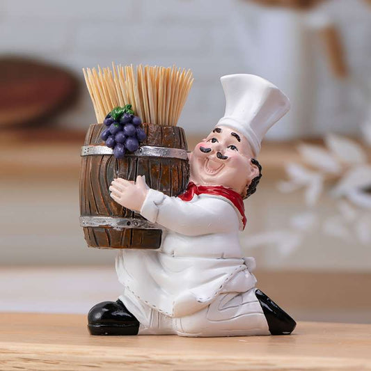 1 piece charming chef themed toothpick holder with wood barrel resin, no power required, perfect for