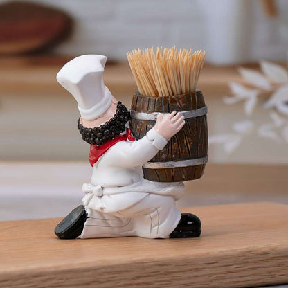 1 piece charming chef themed toothpick holder with wood barrel resin, no power required, perfect for