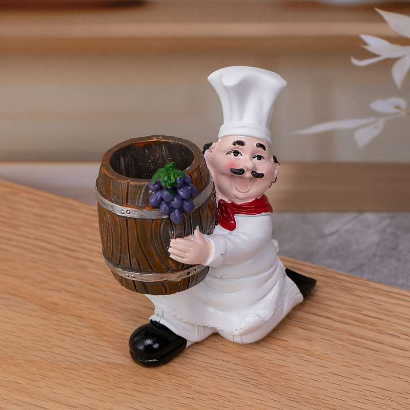 1 piece charming chef themed toothpick holder with wood barrel resin, no power required, perfect for