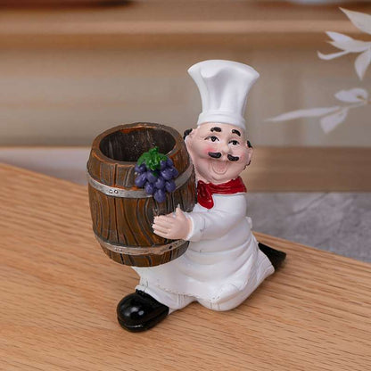 1 piece charming chef themed toothpick holder with wood barrel resin, no power required, perfect for