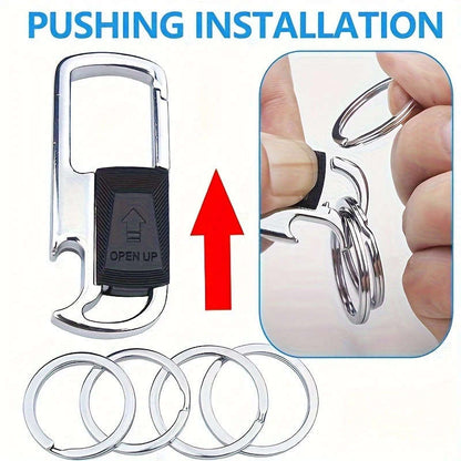 1pcs Men's Stainless Steel Car Keychain with 4 Removable Rings and Bottle Opener, Stylish Black Business Style