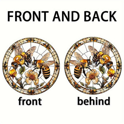 1pc 2D Flat 8" Acrylic Bee and Flowers Stained Glass Style Sun Catcher Vibrant Wall Hanging D