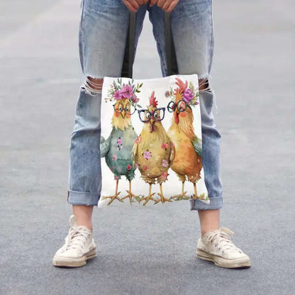 1pcs Chic Cartoon Chicken Tote Bag Lightweight Unique Animal Print Fashion Shoulder Bag Reusable Grocery