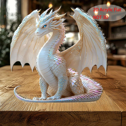 1pc 2D Flat Rainbow Blue Eyes Dragon Sculpture 5.01cm Acrylic Fantasy Desktop Decoration - Realis