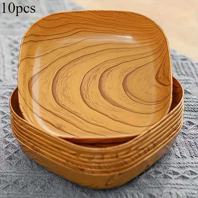 10-piece imitation wood plastic snack tray