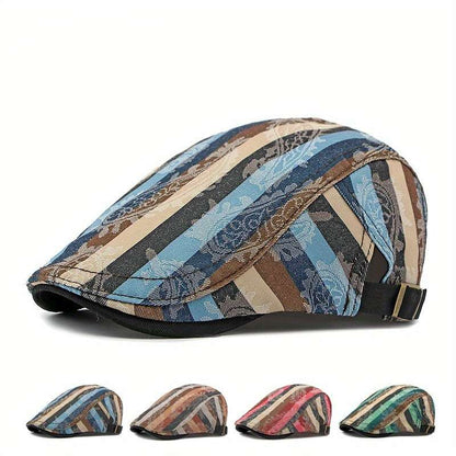 1pcs Fashion Striped Beret Hat for Men and Women Lightweight Non-Stretch Hand Washable Polyester Painter Hat