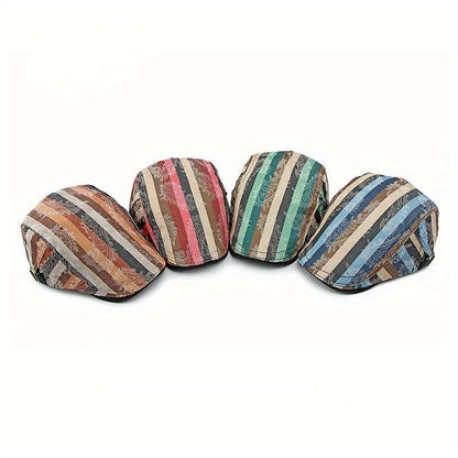 1pcs Fashion Striped Beret Hat for Men and Women Lightweight Non-Stretch Hand Washable Polyester Painter Hat