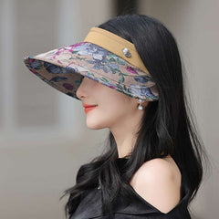 1pcs Women's Floral Sun Hat Wide Brim Polyester Hat Open Top Design Adjustable Breathable