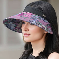 1pcs Women's Floral Sun Hat Wide Brim Polyester Hat Open Top Design Adjustable Breathable