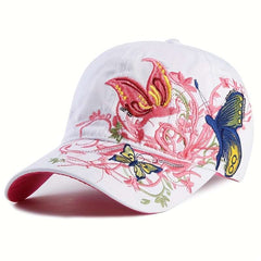 1pcs Women's Summer Fashion Baseball Cap with Vivid Butterfly Embroidery and Adjustable Sun Protection