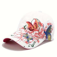 1pcs Women's Summer Fashion Baseball Cap with Vivid Butterfly Embroidery and Adjustable Sun Protection