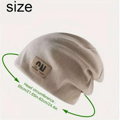 Women's autumn and winter simple trimmed loose knitted hat, solid color warm earmuffs stretch hat