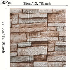 50 pieces of brick pattern self-adhesive 3D wall stickers