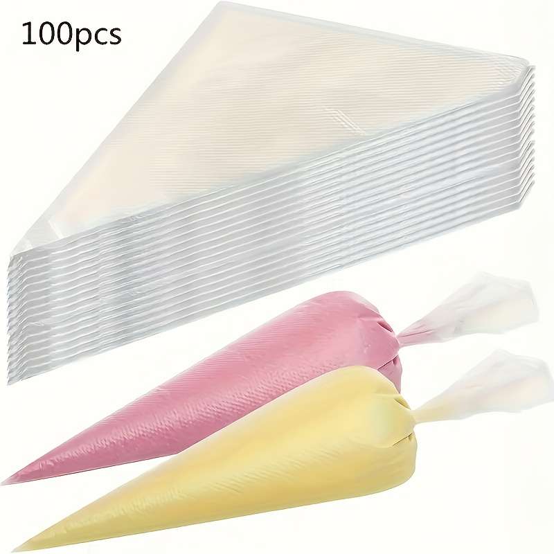 Triangle embossing bags, HDPE cream bags, 100 pcs, suitable for cake decoration, cookies, pastries, desserts, icing tools. Easy to use, non-stick, durable, suitable for beginners and professionals.