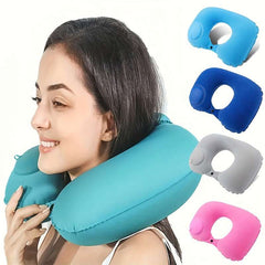 Portable U-shaped inflatable neck support