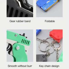Rubber Band Gun Toy Mini Metal Folding Rubber Gun Rubber Launcher Toy With Keychain And Rubber Bands