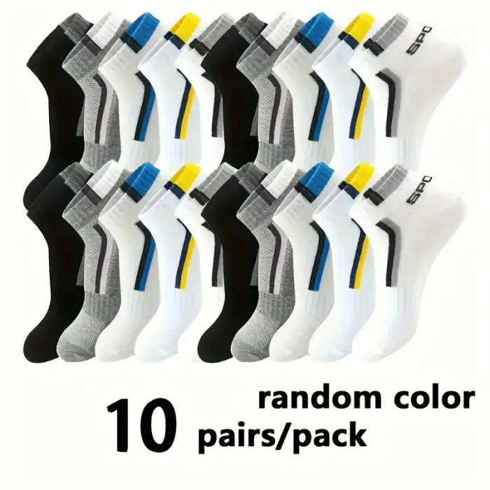 10 Pairs of Men's Sports Socks Breathable Mesh Basketball Socks Casual Sports Mid-calf Socks Polyester Multicolor Hand Wash or Dry Clean