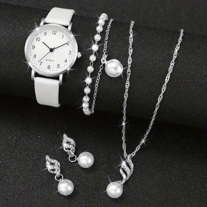 5-piece set of women's fashionable Korean style simple quartz watches