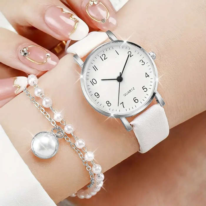5-piece set of women's fashionable Korean style simple quartz watches