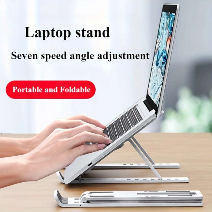 1 piece adjustable laptop stand, 7 angles tilt, portable and foldable ABS plastic, helps improve airflow