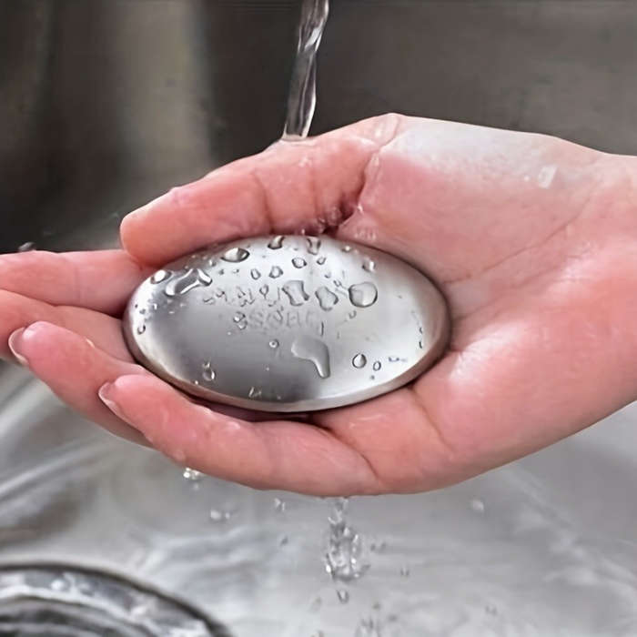 Stainless steel oval soap bar for removing hand odor and garlic odor