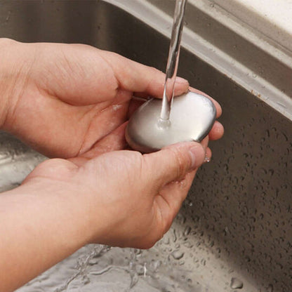 Stainless steel oval soap bar for removing hand odor and garlic odor