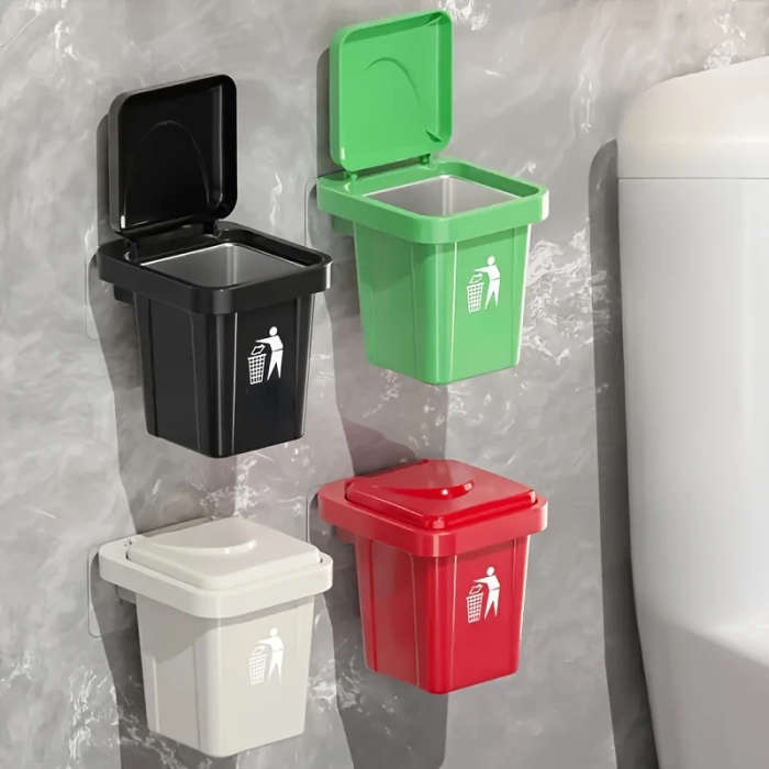 1pc LDQ Stainless Steel Wall-Mounted Ashtray with Red Lid No Drilling Required Modern Square Design