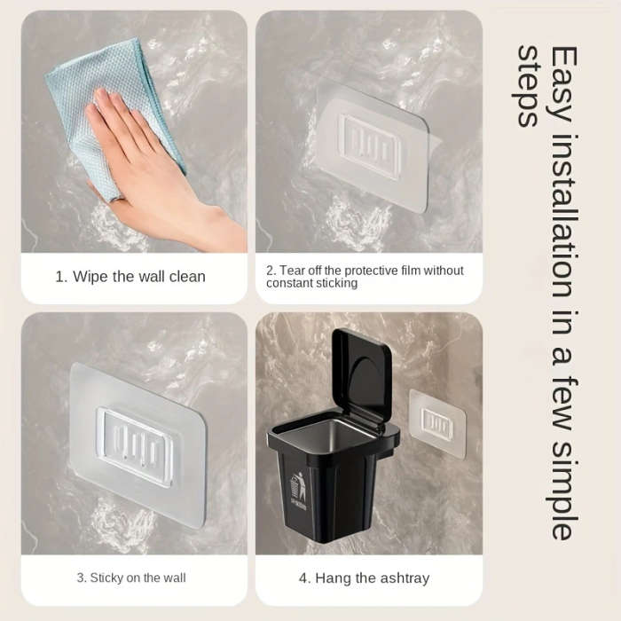 1pc LDQ Stainless Steel Wall-Mounted Ashtray with Red Lid No Drilling Required Modern Square Design